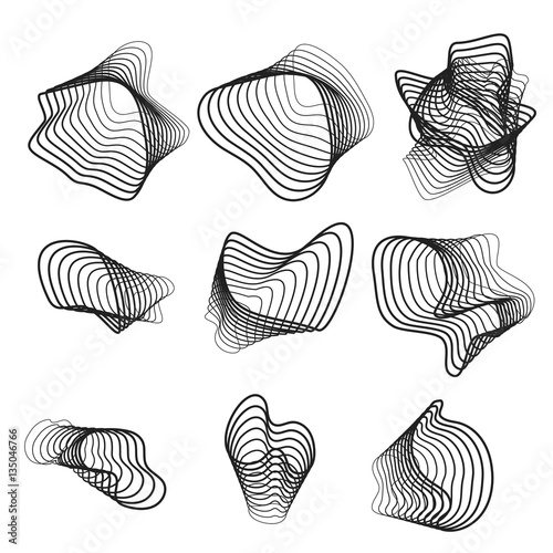 Abstract black spiral lines vector icons. Weird substance icon.