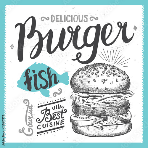 Burger food element for restaurant and cafe.