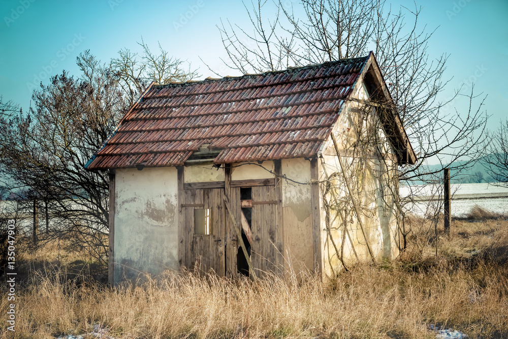 Abandoned house in a rural bavarian landscape view Abandoned house in a rural bavarian landscape view