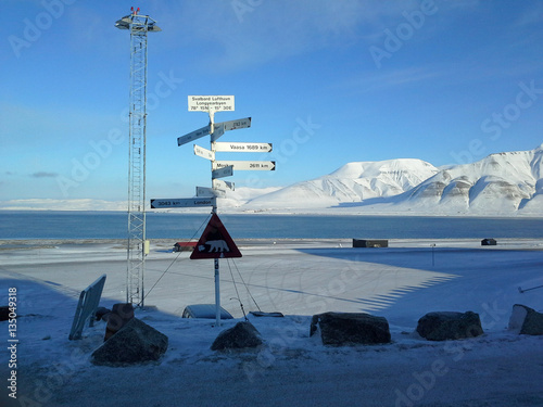 The sign near airport of Longyearbyen, Svalbard, Arctic. photo