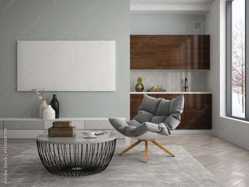 Fototapeta premium Interior modern design room 3D illustration