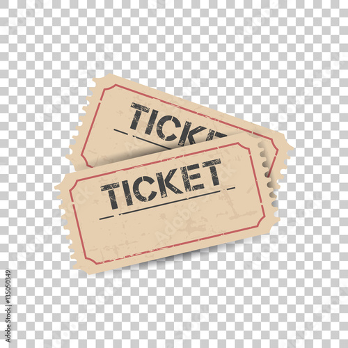 Old ticket with grunge effect. Flat vector illustration on isolated background.
