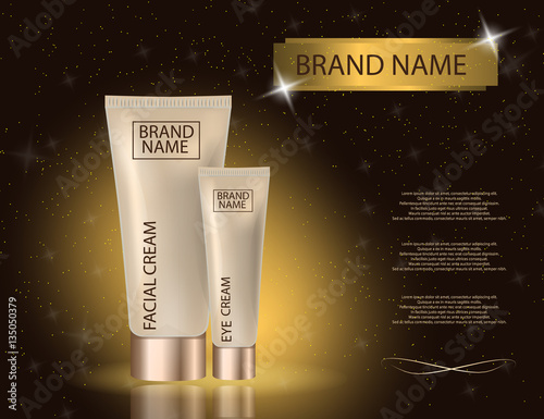 Glamorous facial and eye cream jar on the sparkling effects background.