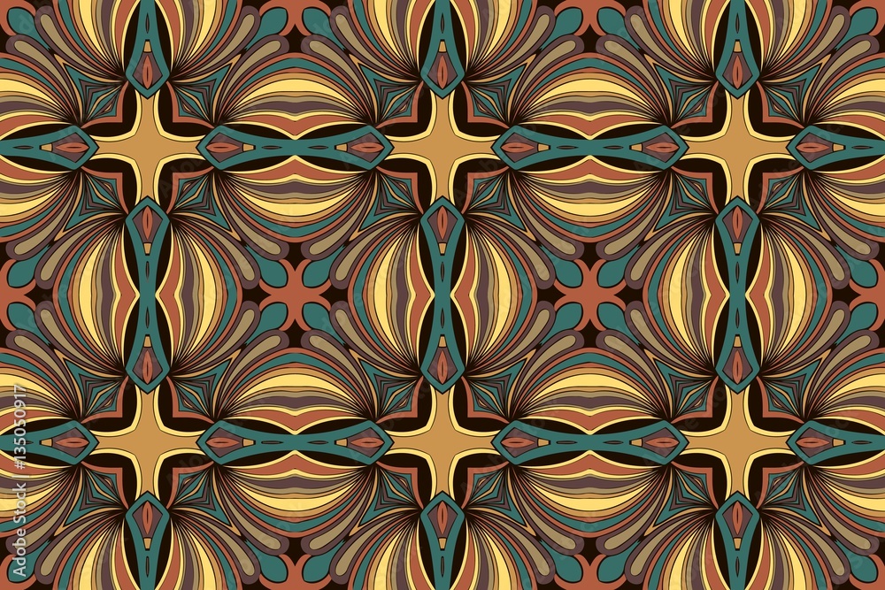 on an abstract background colored symmetrical pattern of ethnic elements geometric shapes of modern design