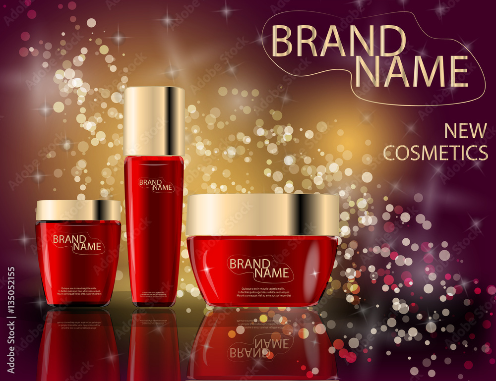 Glamorous face Beauty Care Products Packages on the sparkling effects background. Glamorous face Beauty Care Products Packages on the sparkling effects background.