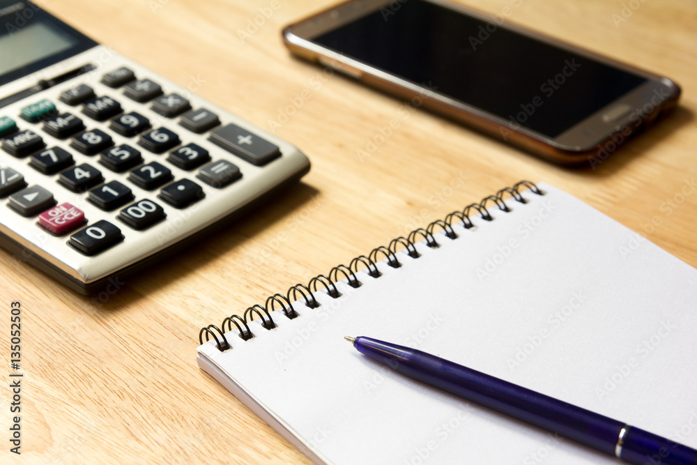 Note book with pen,calculator, smart phone Note book with pen,calculator, smart phone