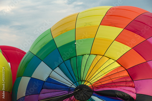 Close-up of colorful hot air balloon being inflated