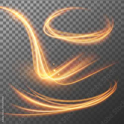 A set of golden light effect on a transparent background. Vector illustration