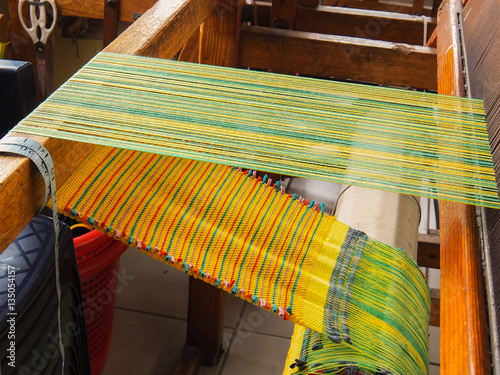 Wooden Loom with Weaving in Progress