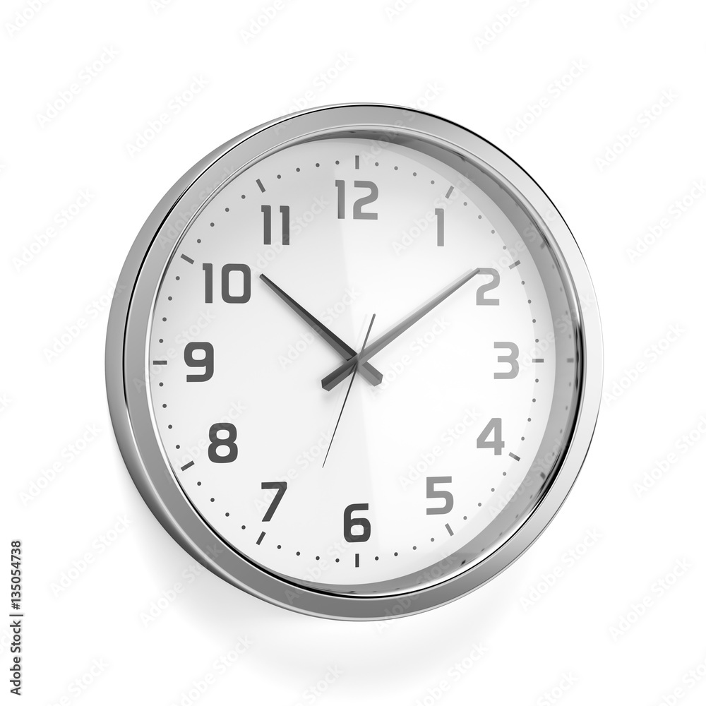 Silver shiny clock at the wall Silver shiny clock at the wall