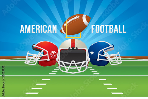 Vector of American football team with green field background.