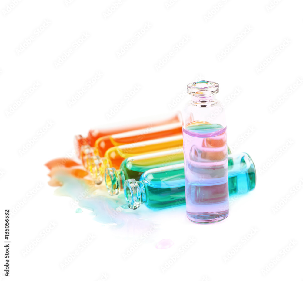 Set of tiny vial bottles isolated Set of tiny vial bottles isolated