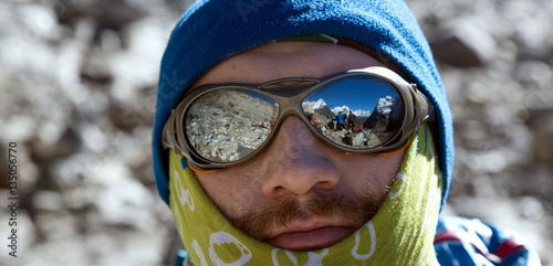 Close Up Portrait of Mountain Climber in warm Headwear