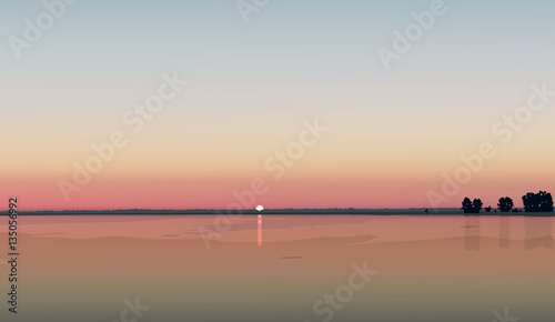 Vector Sunset landscape river and clear sky