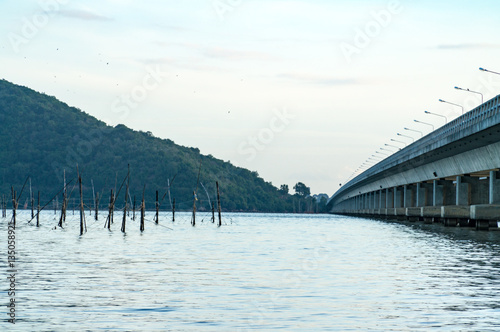 Tinnasilanon Bridge view and Songkhla lake.