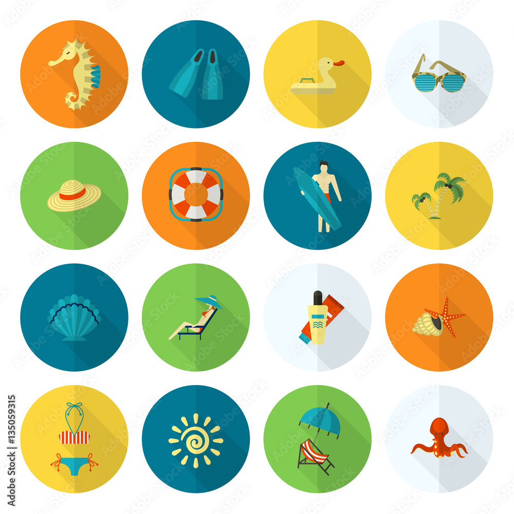 Summer and Beach Simple Flat Icons Summer and Beach Simple Flat Icons