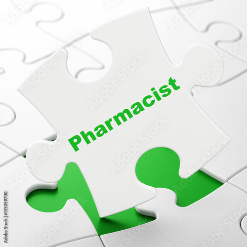 Health concept: Pharmacist on puzzle background