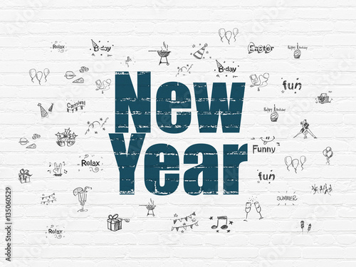 Entertainment, concept: New Year on wall background