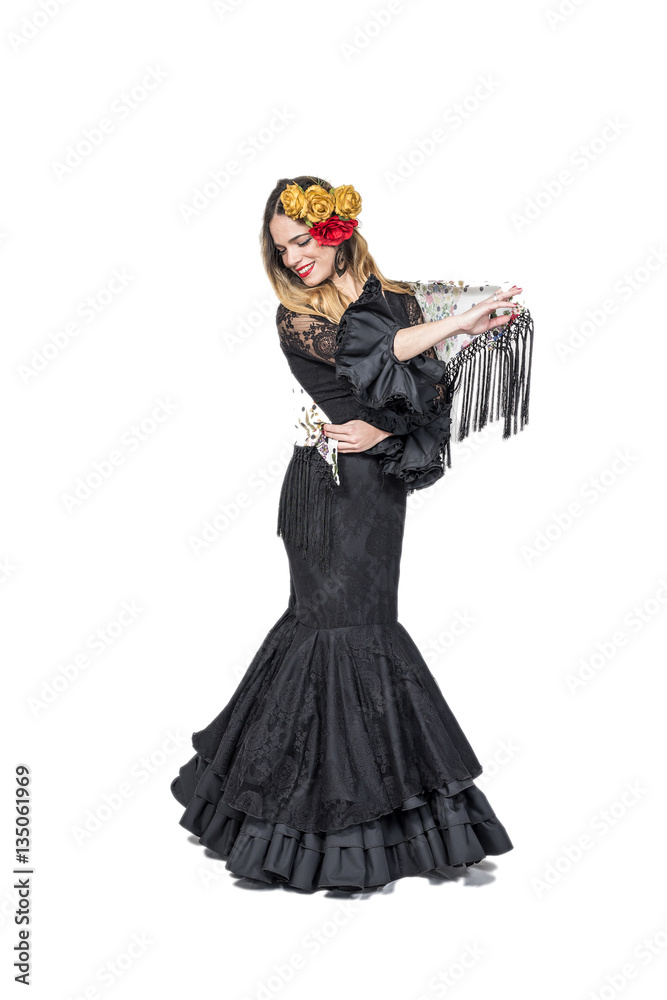 Portrait of young Flamenco dancer in beautiful dress