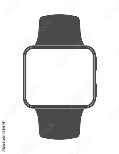 Black square-faced smartwatch with blank screen on white backgro photo