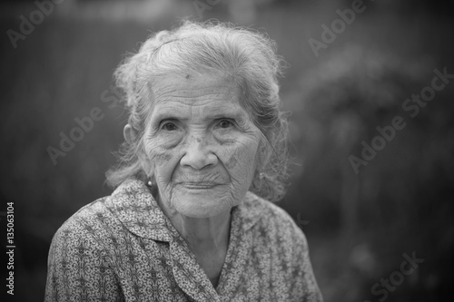 Portrait old Asian woman.  Black and White.