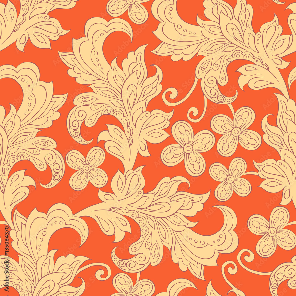floral vector illustration in damask style. seamless thnic background