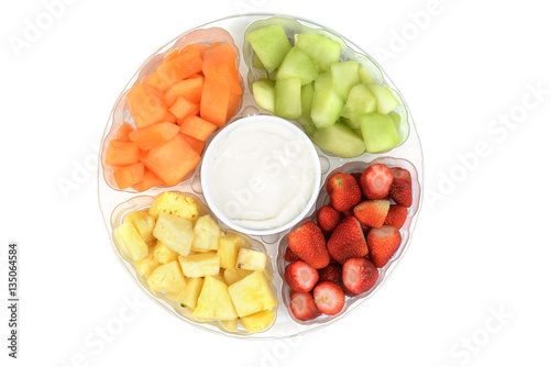Canvas Print top view fruit platter with dip
