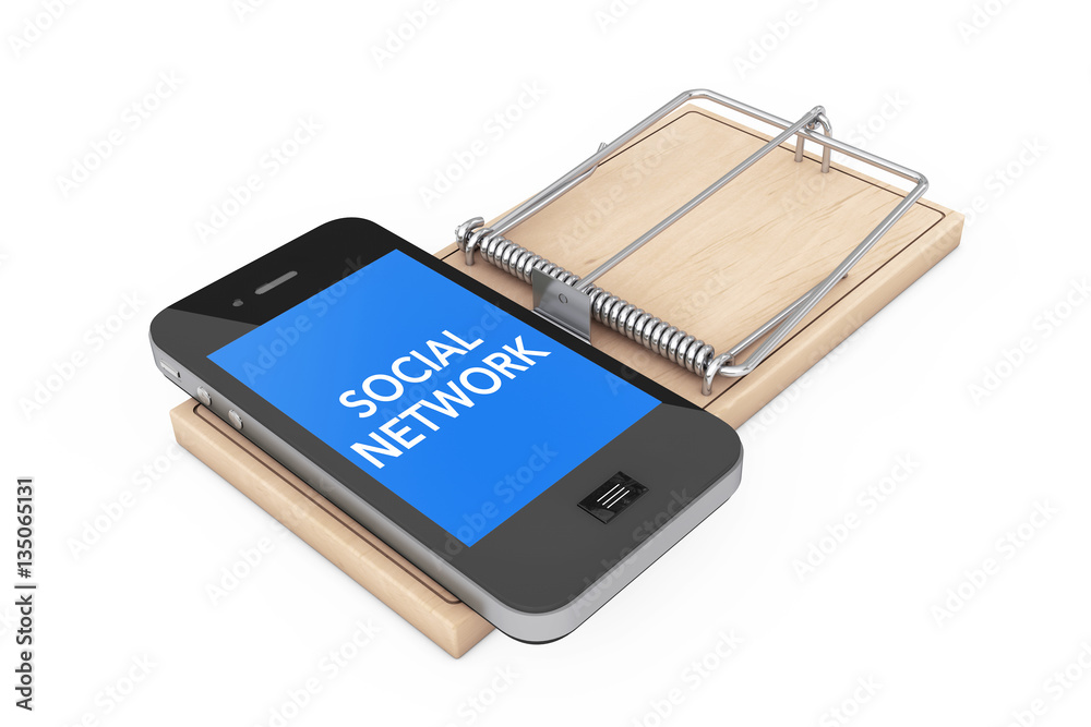 Social Network Addiction Concept. Mobile Phone over Wooden Mouse Social Network Addiction Concept. Mobile Phone over Wooden Mouse