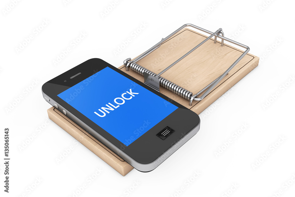 Mobile Phone Security Concept. Mobile Phone with Unlock Sign ove Mobile Phone Security Concept. Mobile Phone with Unlock Sign ove
