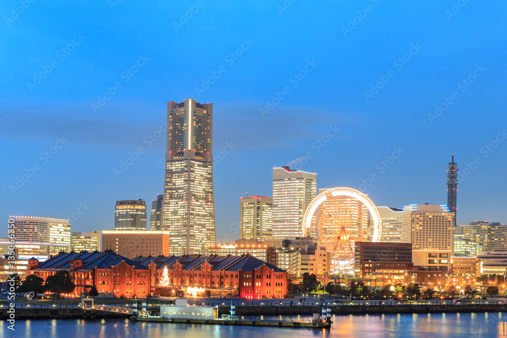 Twilight view of Yokohama bay