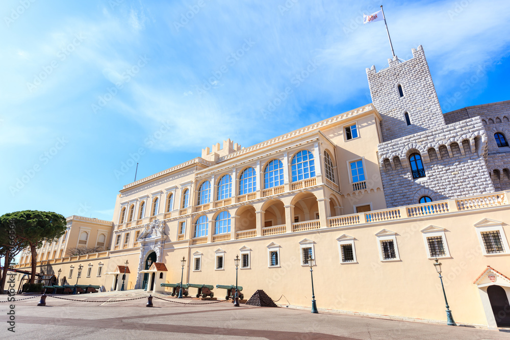 view of the facade of the Princes Palace of Monaco in Monaco-Vil