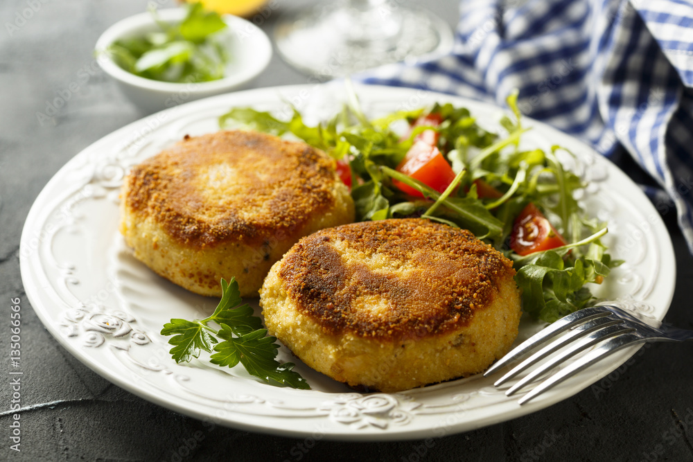 Potato cakes with fresh salad Potato cakes with fresh salad