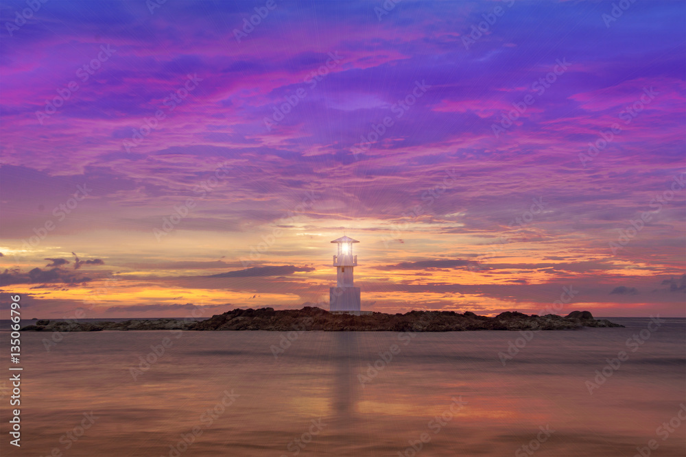 lighthouse seascape sunset and twilight evening time