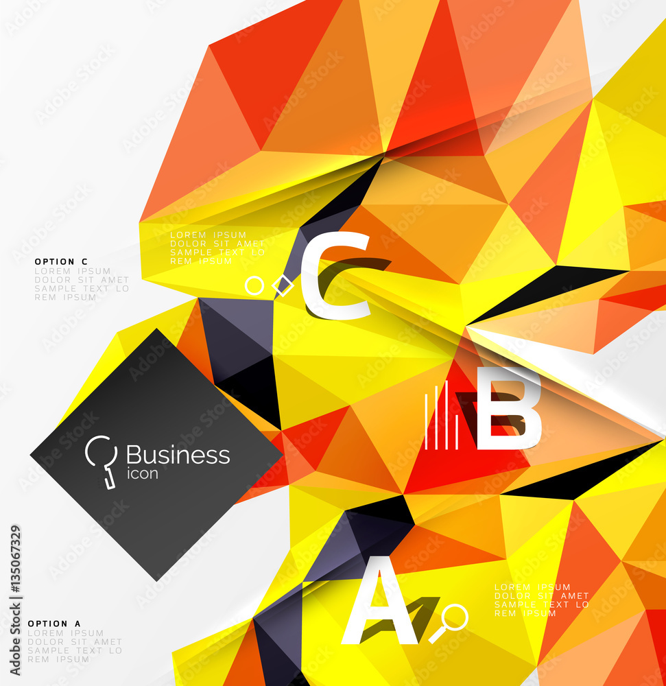 Colorful triangle mosaic 3d geometric object with infographics Colorful triangle mosaic 3d geometric object with infographics