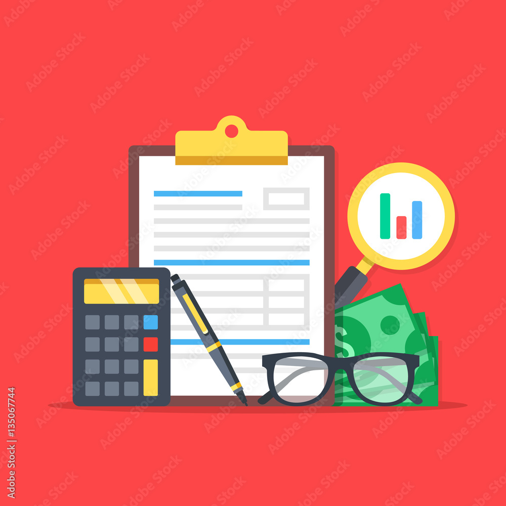 Financial analysis, accounting, business audit. Flat design graphic elements, flat icons set. Premium quality. Modern concepts for web banners, websites, printed materials. Vector illustration Financial analysis, accounting, business audit. Flat design graphic elements, flat icons set. Premium quality. Modern concepts for web banners, websites, printed materials. Vector illustration