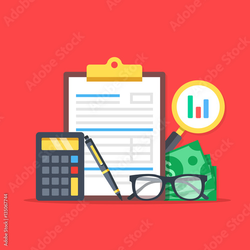 Financial analysis, accounting, business audit. Flat design graphic elements, flat icons set. Premium quality. Modern concepts for web banners, websites, printed materials. Vector illustration