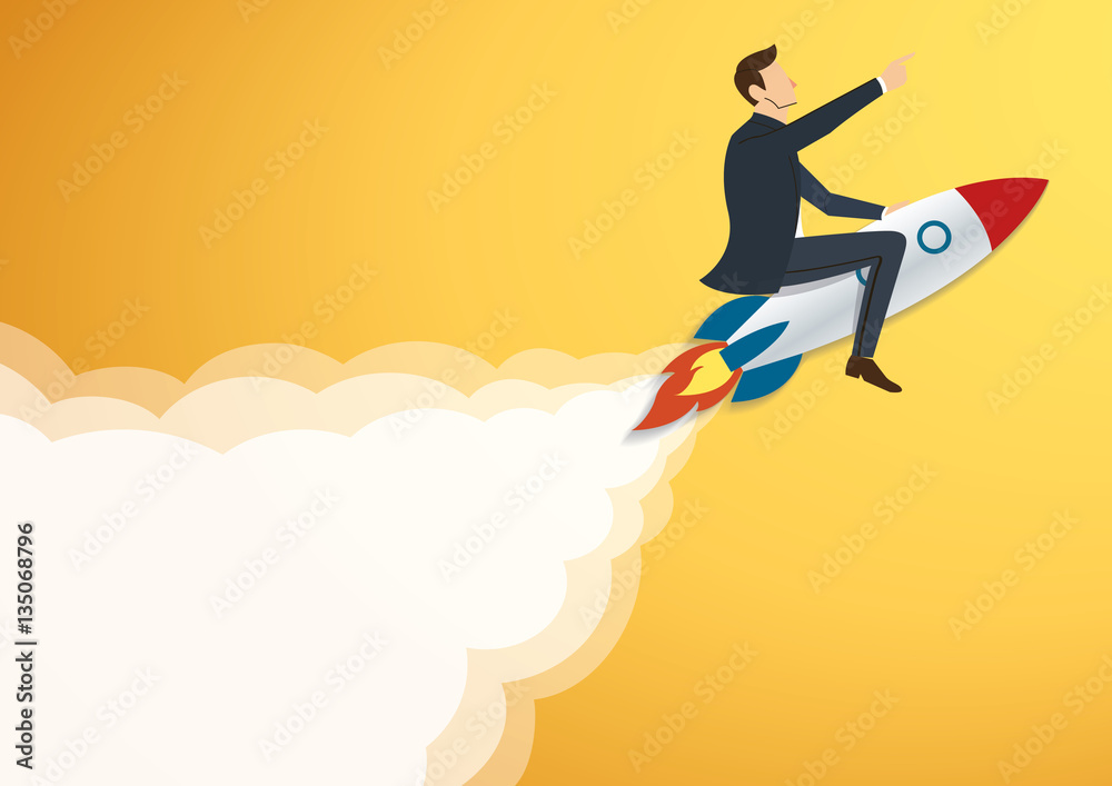Obraz premium Businessman Flying with a Rocket to Successful background vector. Business concept illustration.