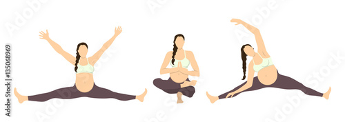 Workout for pregnant set. Yoga training. Healthcare for young mothers. Stretching for health.