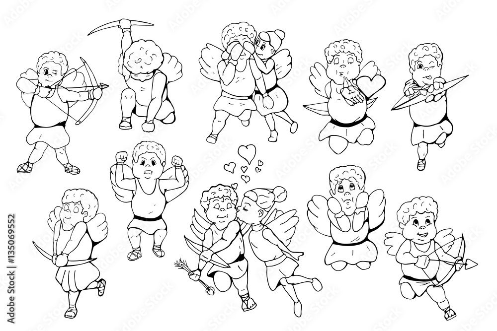 Hand drawn cupids. Doodle style. Happy valentines day. Hand drawn cupids. Doodle style. Happy valentines day.
