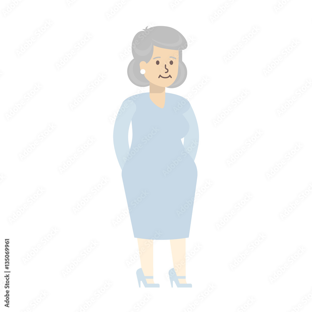 Isolated senior woman on white background. Beautiful elderly character in dress. Grandmother. Isolated senior woman on white background. Beautiful elderly character in dress. Grandmother.