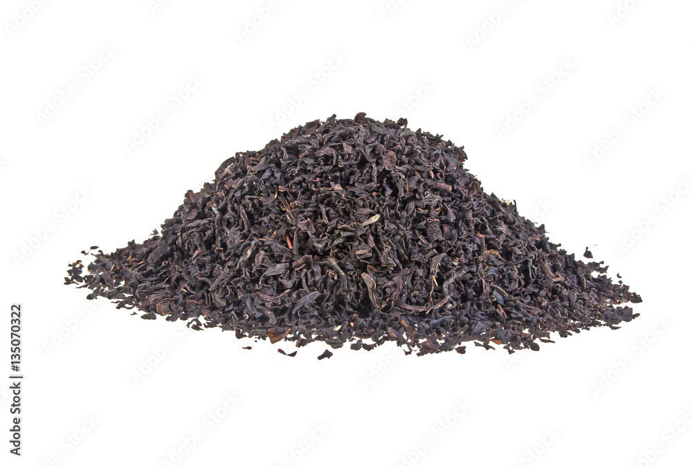 Dry black tea leaves isolated on white background Dry black tea leaves isolated on white background