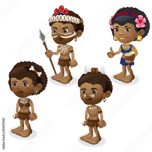 Vector set of man and woman in tribes clothes