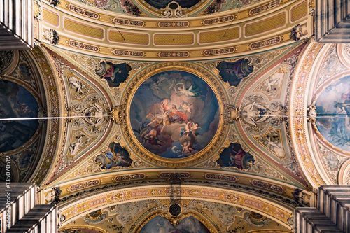 Painting decorated ceiling of an ancient Christian Cathedral.
