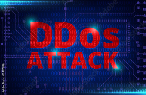 DDOS on a Digital Binary Warning above electronic circuit board