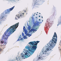 Papier peint photo Plumes aquarelles patrons Plumes aquarelle fond élégant coloré  © kris_art