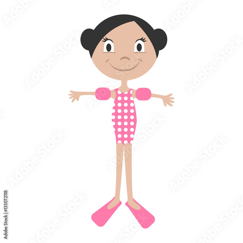 Cartoon girl going to the beach, vector