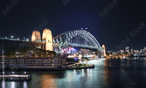 Sydney Harbour night time Panorama with bridge  in North Sydney © semisatch