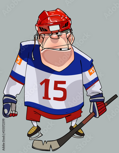cartoon comic big guy hockey player with a stick