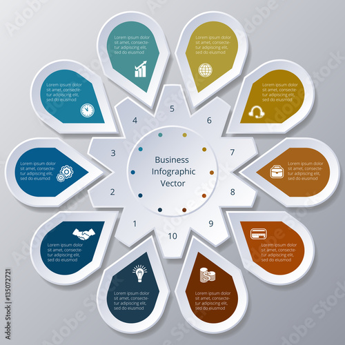 Infographic ten Points arranged in circle gear