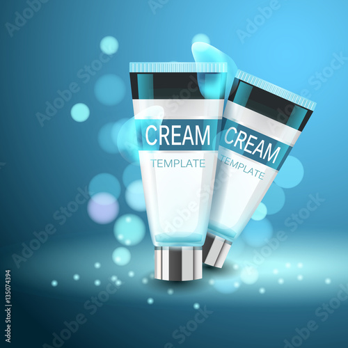 Vector realistic cosmetic bottles with natural elements.